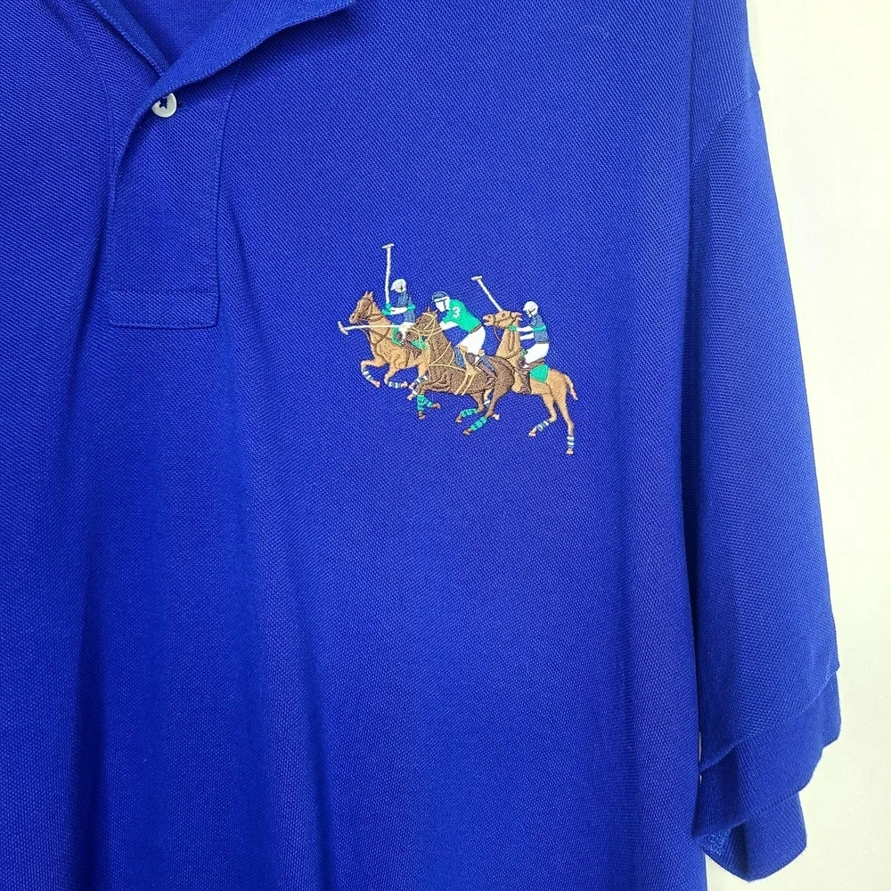POLO RALPH LAUREN Men's Big And Tall Mesh Triple Pony Polo Shirt Royal‎ Blue 2XB